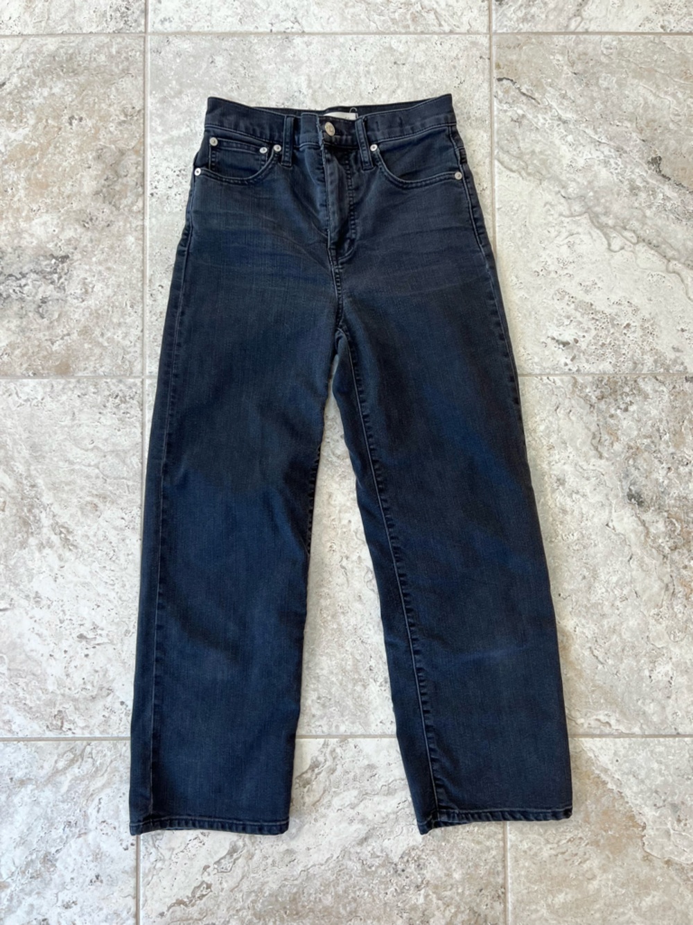 Madewell Slim Wide-Leg High Rise Jeans in Lunar Black Wash, size 25